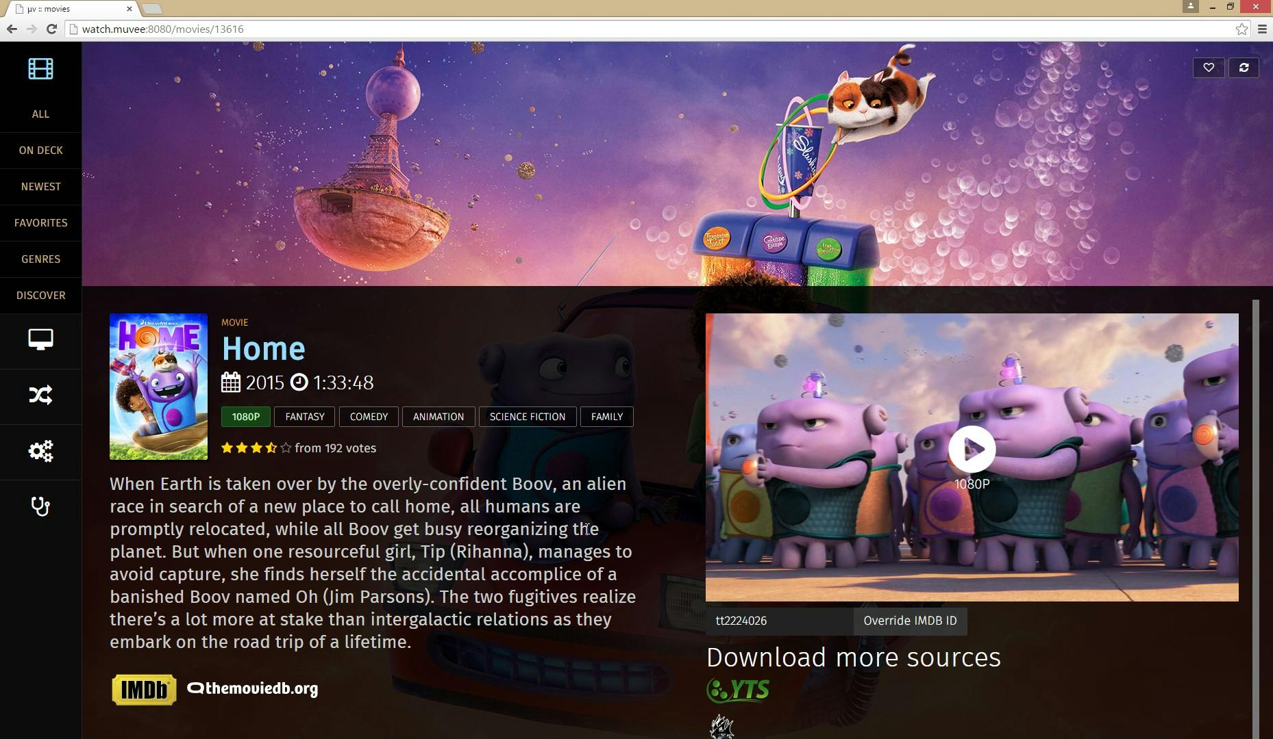 Screenshot of muvee detailed movie information page