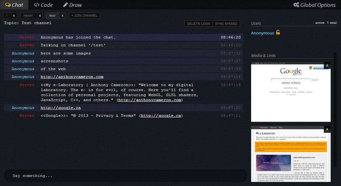 An older screenshot of the echoplexus user interface