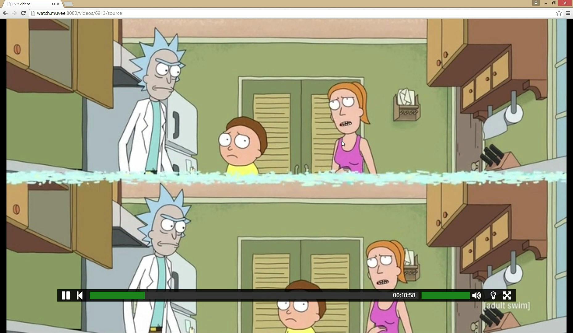 Screenshot of muvee player showing a still from Rick and Morty